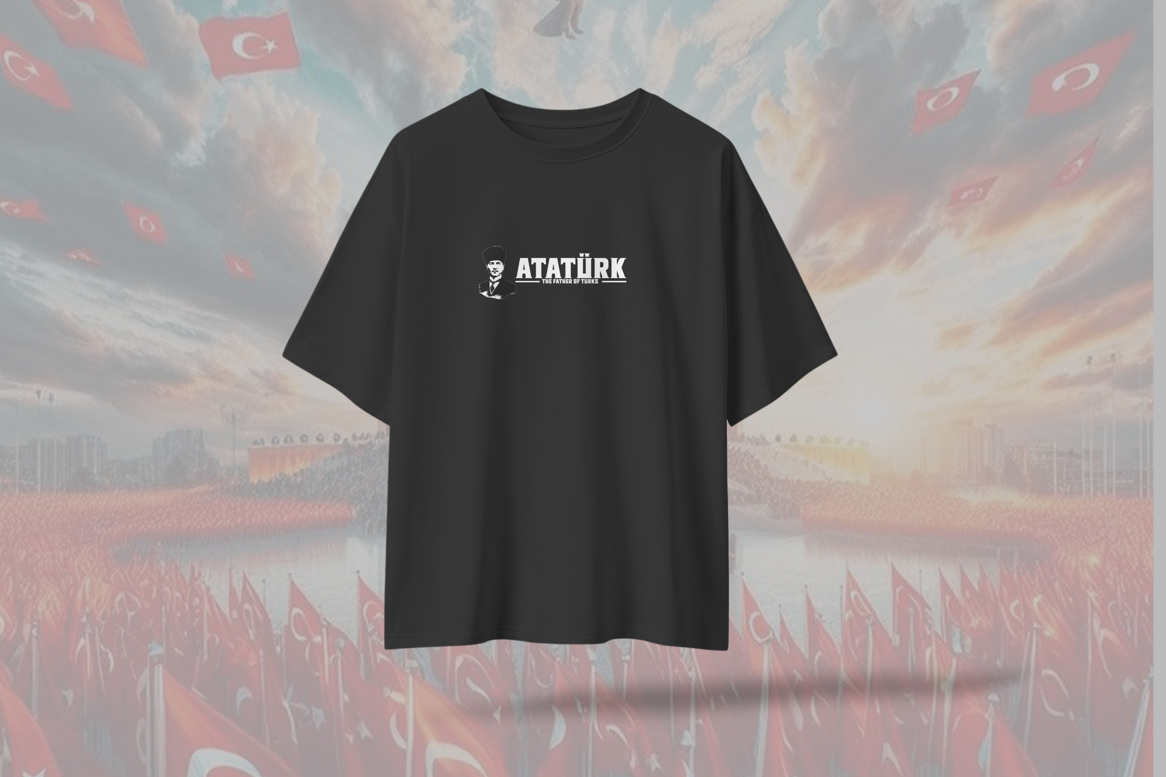 Atatürk%20Beyaz%20Yazılı%20Siyah%20Oversize%20Unisex%20T-Shirt