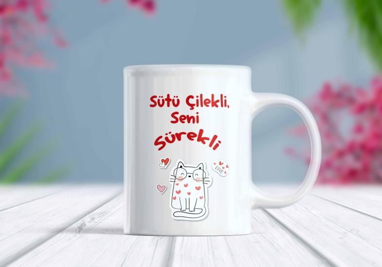 Sütü Çilekli Seni Sürekli Komik Yazılı Kupa Bardak