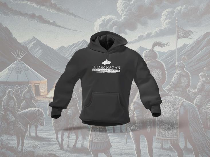 Bilge Kağan Beyaz Yazılı Unisex Hoodie Sweatshirt